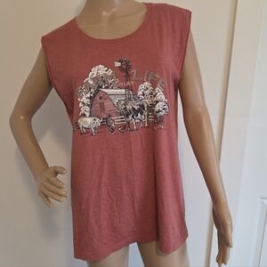 Ariat Rust Red Sleeveless " Farm Life"  Graphic T-Shirt
